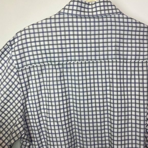 JHane Barnes JHB Men's button up cotton gray blue white shirt plaid slim fit L - Picture 4 of 13